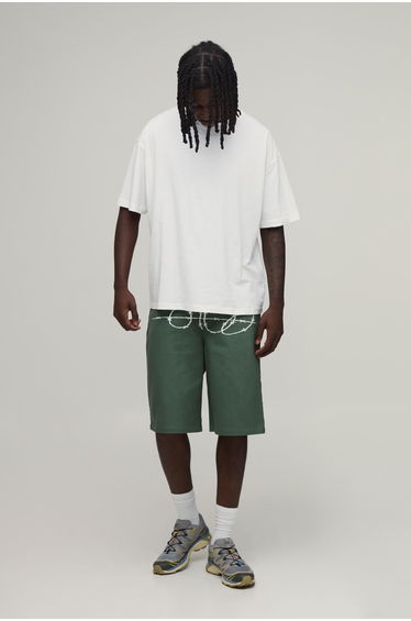 Relaxed Fit Mid Length Barbed Wire Print Short - khaki