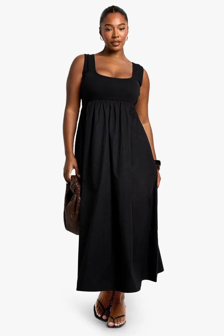 Plus Rib Cotton Poplin Smock Dress - black Boohoo Black : Dresses :  VogaCloset Oman