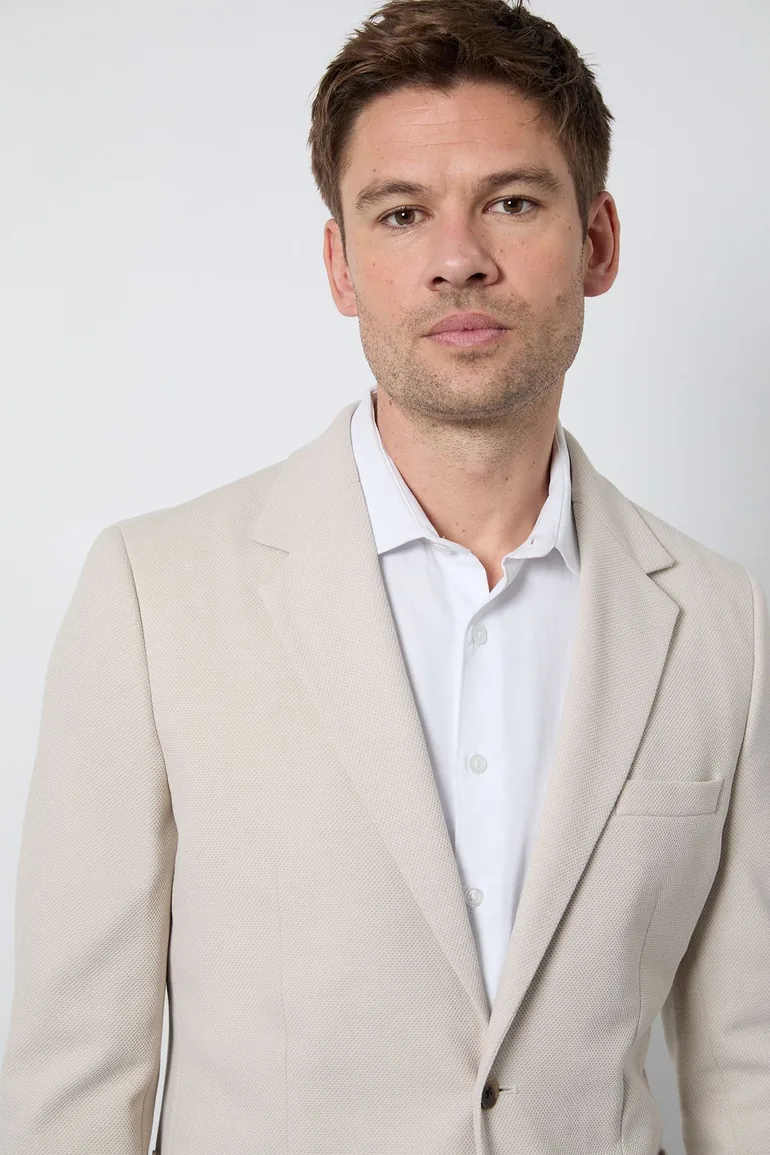 Neutral Pique Patch Pocket Slim Fit Blazer - 2