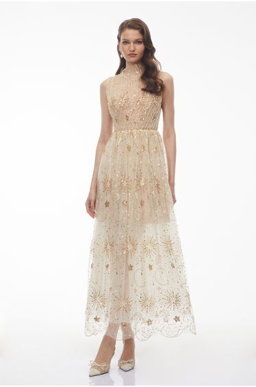 Brigida Neutral Sleeveless Sequin Maxi Dress