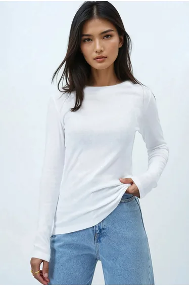 Women's White Crew Neck Basic