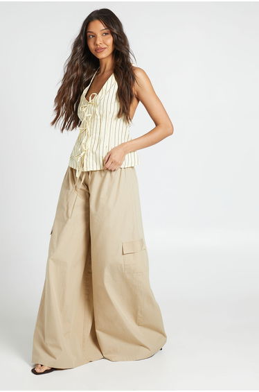 Cotton Poplin Cargo Trousers - stone