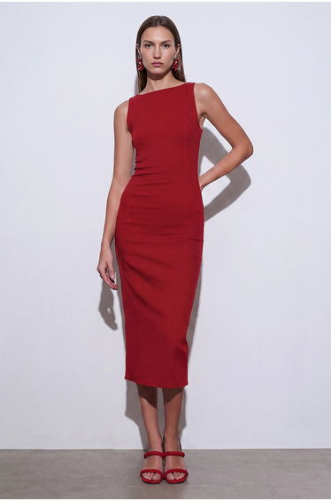DILVIN Sleeveless Midi Bodycon Dress With Slit