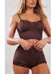 Chocolate Jersey Lace Trim Short Pj Set - 3