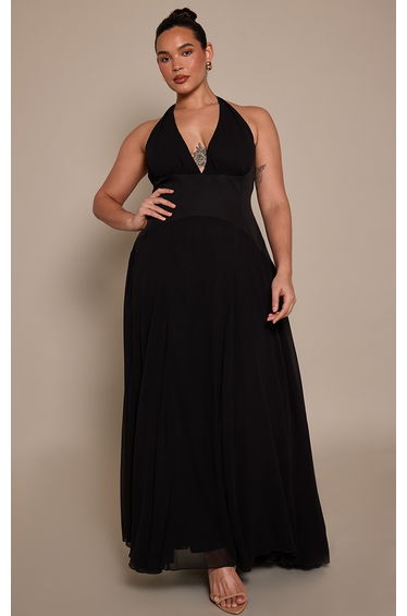 Plus Black Chiffon Halterneck Maxi Dress