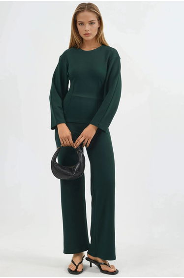 BUSEM Crew Neck Long Sleeve Fitted Blouse