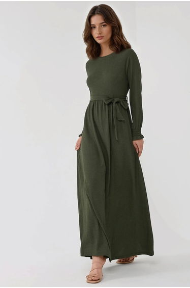 Textured Crew Neck Maxi Dress