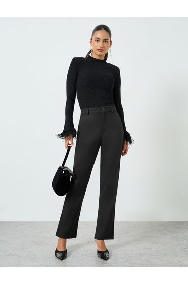 Black Mid-Rise Tapered Fit Pants