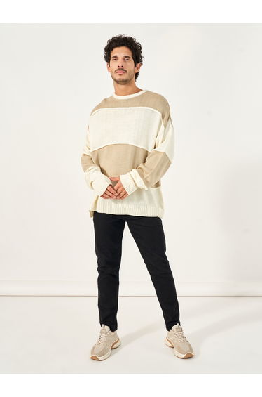 Textured Knit Oversized Crew Neck Sweater