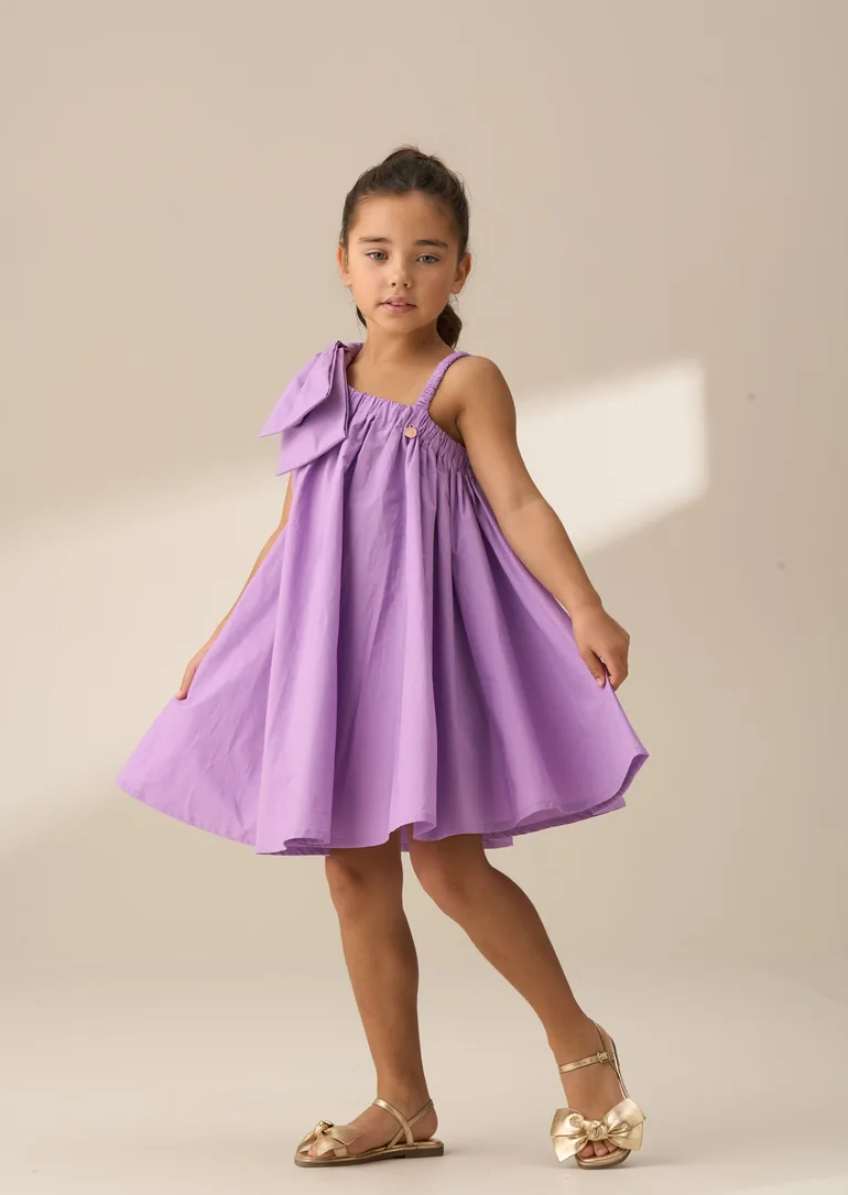 Marnie Purple Bow Shoulder Swing Dress - 1