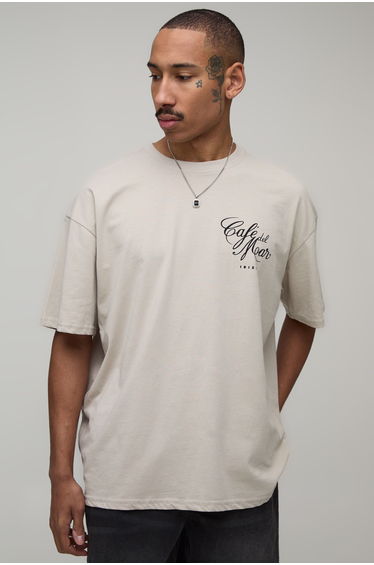 Oversized Cafe Del Mar License Print T-shirt - stone