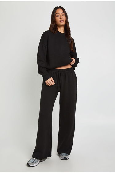 Tall Neck Detail Sweatshirt Wide Leg Tracksuit Tracksuit - black