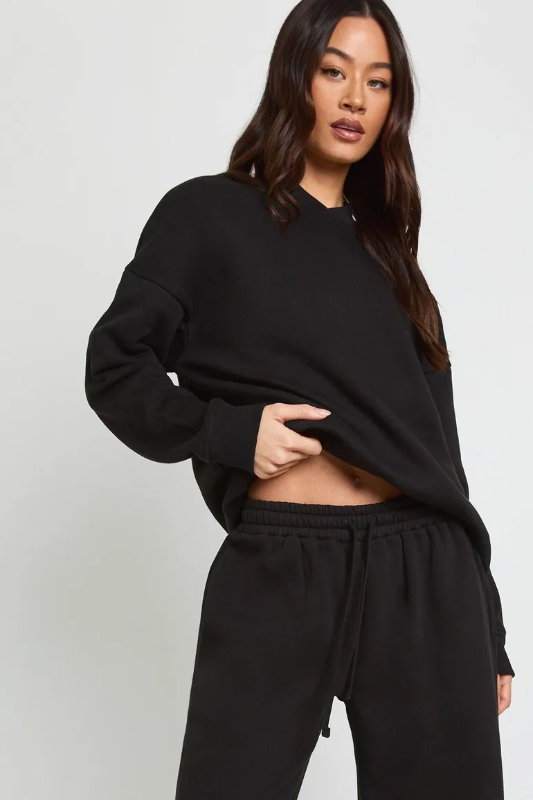 Tall Neck Detail Sweatshirt Wide Leg Tracksuit Tracksuit - black - 3