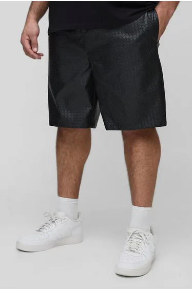 Plus Woven PU Pocket Detail Shorts - black