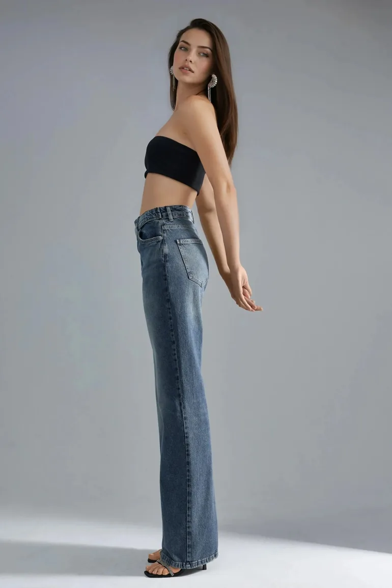 SQUALO High Waist Wide Leg Denim Jeans - 2