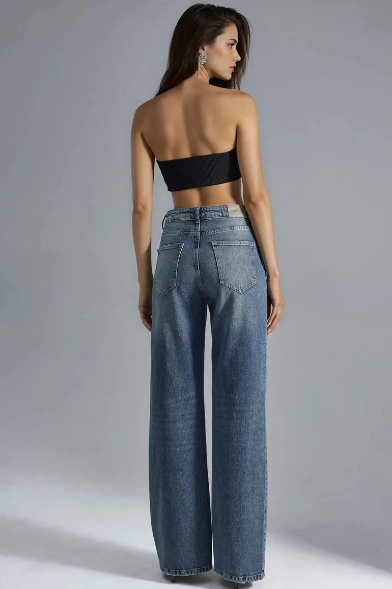 SQUALO High Waist Wide Leg Denim Jeans - 3