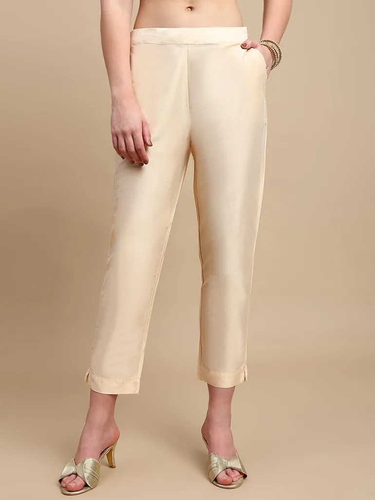 Gold Solid Pants with Side Pocket - 1