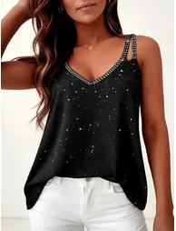 Black Sleeveless Foil Print Top - 3