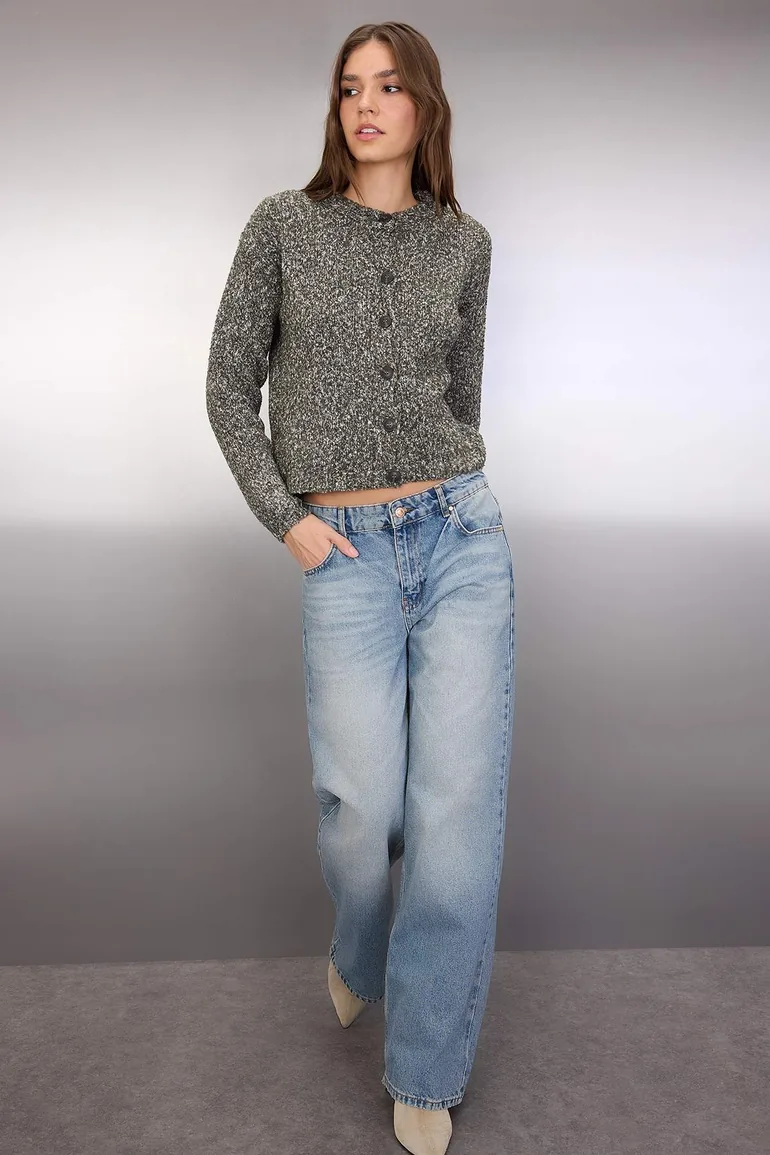 Khaki Boucle Thread Knitwear Cardigan