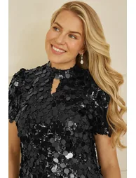 Yumi Black Big Sequin Tunic With Keyhole Neckline - 1