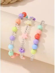 Pack of 3 - Gilrs Multi-Color Pastel Star and Bead Bracelets - 1