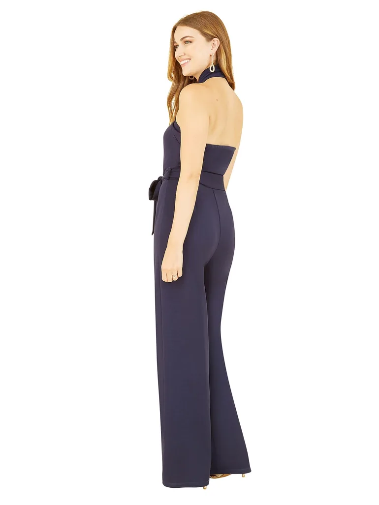 Mela Navy Cross Over Halter Neck Jumpsuit - 3