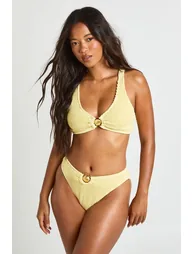 Shell Trim Crinkle High Waist Bikini Brief - lemon