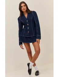 Indigo Cinched Waist Denim Shirt