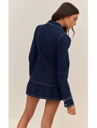 Indigo Cinched Waist Denim Shirt - 1