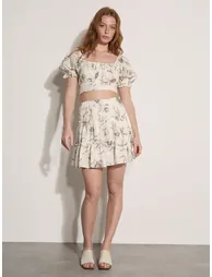 Floral Cotton Broderie Tiered Mini Skirt