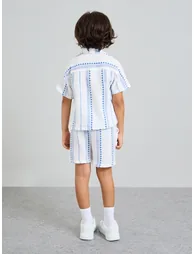 Boys Striped Resort Collar Shirt and Shorts Set - 4