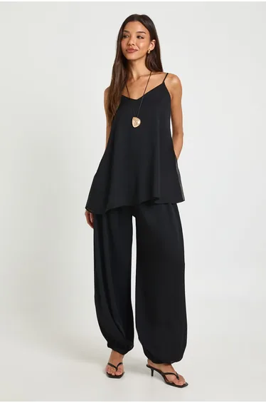 Chiffon Volume Cami Top - black