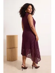 Plum Plain Asymmetrical Maxi Knitted Lace Plus Size Dress - 3