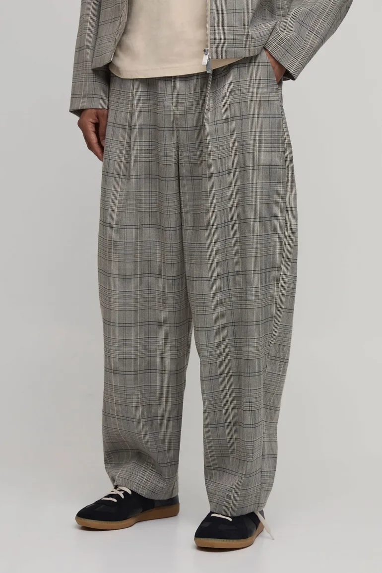 Check Balloon Fit Tailored Co-Ord Trousers - brown - 1