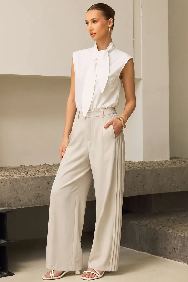 Solid Tie-Up Sleeveless Bodysuit - 1