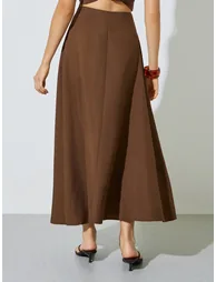Brown Solid A-Line Maxi Skirt - 3
