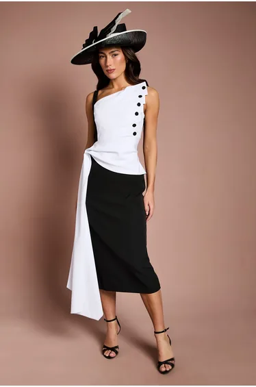 Lisa Tan Fan Detail Crepe Midi Dress