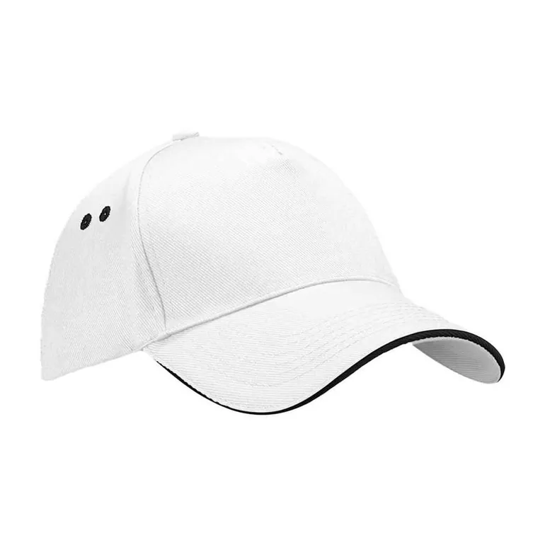 Beechfield 5 Panel Sandwich Peak Baseball Cap - White/Black