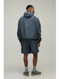 Checked Funnel Neck Wind Breaker Baggy Short Set - navy - 1
