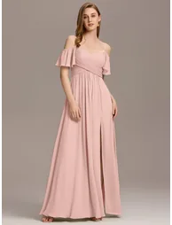 ever GRACIE|Off-Shoulder Ruched High Split Bridesmaid Dress - 3