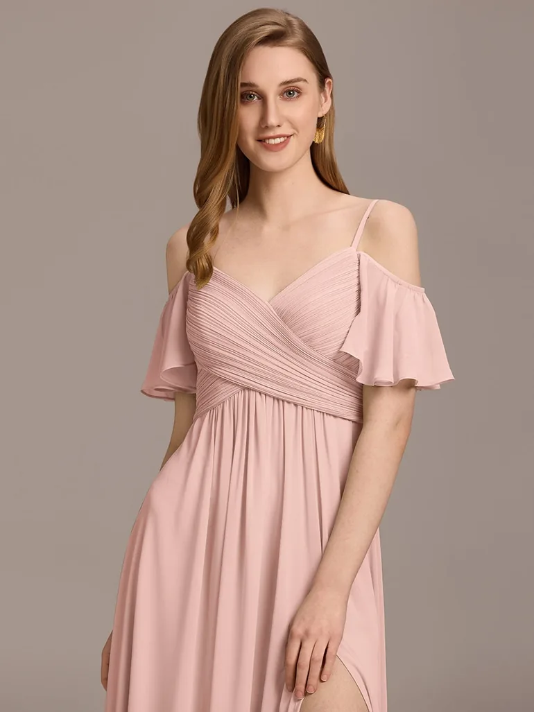 ever GRACIE|Off-Shoulder Ruched High Split Bridesmaid Dress - 5