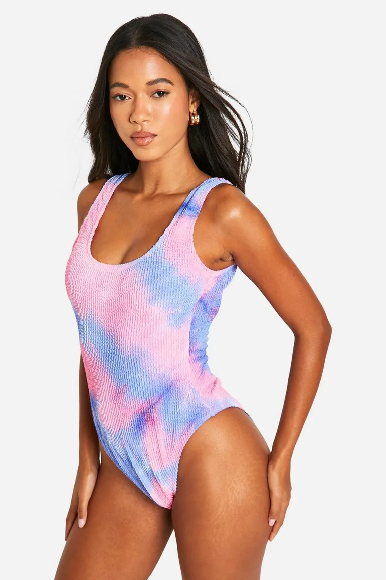 Tie Dye Crinkle Scoop Swimsuit - pink - 2