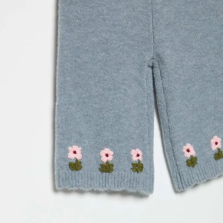 Knitted Pants with Embroidery BLUE - 2