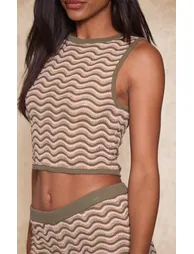 Olive Wave Stripe Knit Vest Top - 3