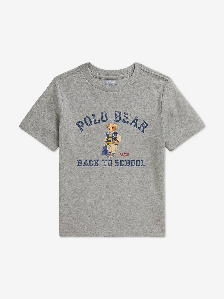 Ralph Lauren Boys Polo Bear Back To School T-Shirt in Grey