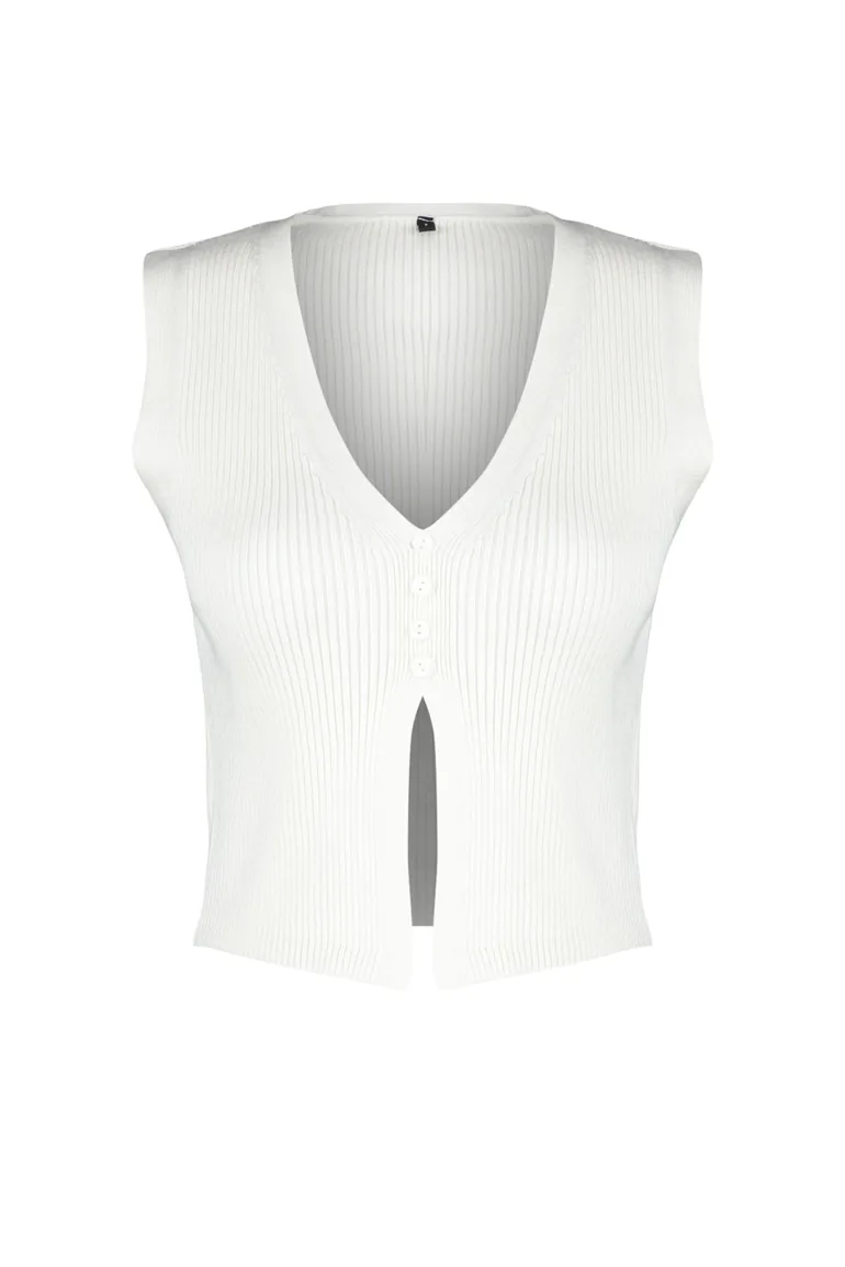 Ecru Crop Premium/ Special Yarn Top Knitwear Blouse - 6