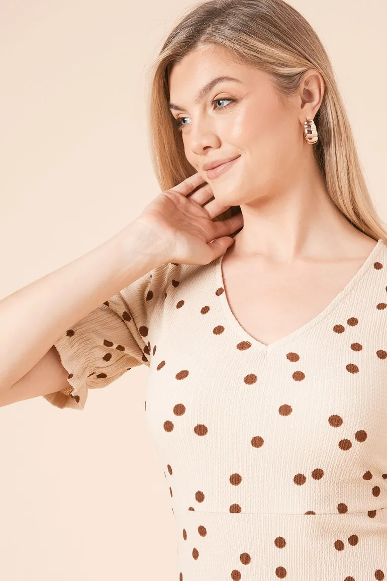 Neutral Spot V Neck Short Sleeve Mini Dress - 3