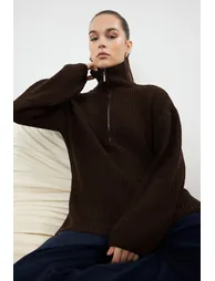 Brown More Sustainable Wide Fit Knitwear Sweater - 1
