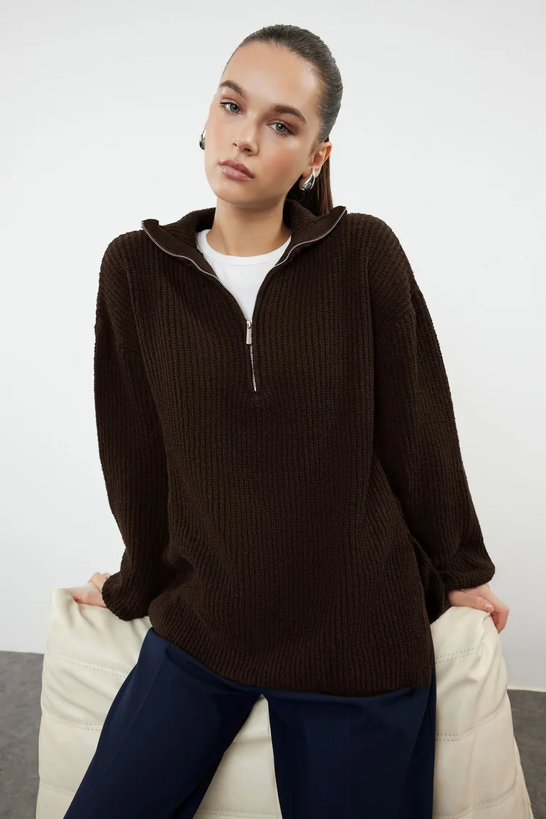 Brown More Sustainable Wide Fit Knitwear Sweater