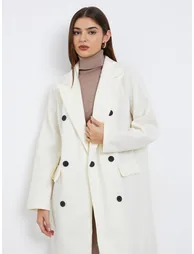 Off White Wool Like Double Breasted Midi Coat - 2
